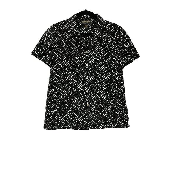 Requirements Women's Button Up Blouse Polka Dot Black White Size Medium - Picture 1 of 4